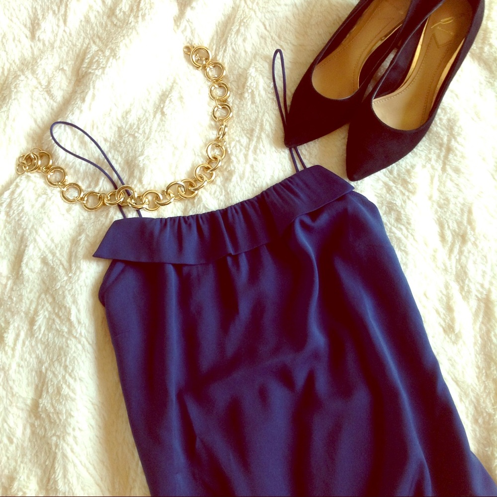 Factory blue ruffle camisole tank top EUC